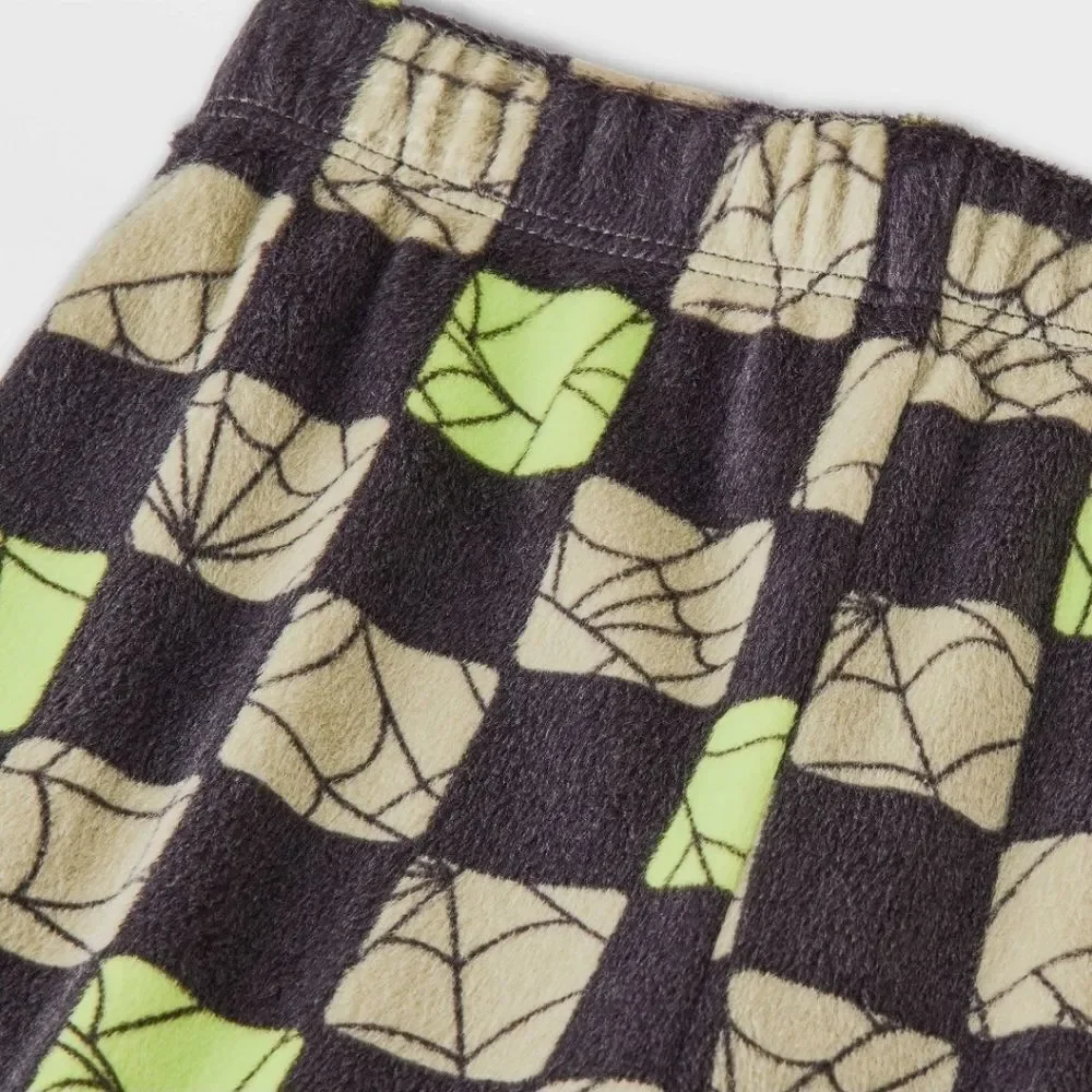 New Toddler Snuggly Soft Checkered Spiderweb Halloween Pajama Set 2T